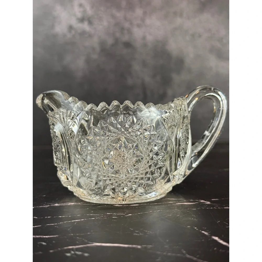 Vintage Marjorie by Cambridge Open‎ Sugar and Creamer Pressed Glass Star & Arch